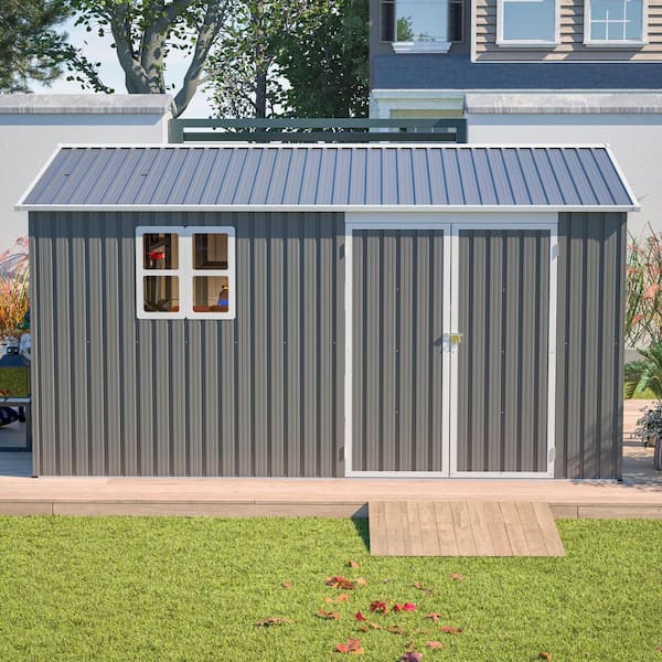 12 ft. x 10 ft. Outdoor Gray Metal Storage Shed with Window Tool Shed for Garden (111 sq. ft.)