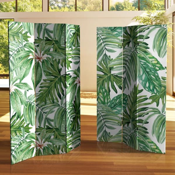 Oriental Furniture 6 ft. Palm Leaves Printed 3-Panel Room Divider