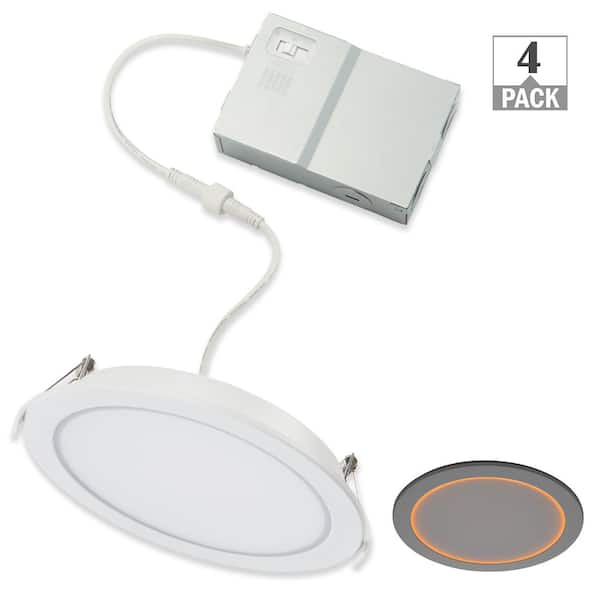 Commercial Electric 6 in. Canless Downlight Integrated LED Recessed Light Trim Inner Ring Facing Night Light Feature Adjustable CCT (4-Pack)