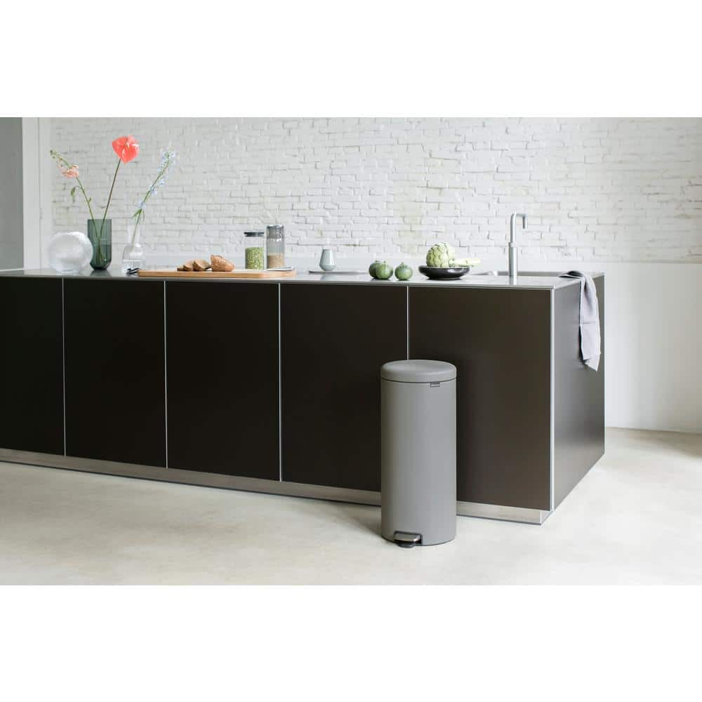 Mineral Concrete Gray Plastic Step-On Kitchen Trash Can, 8 Gallon