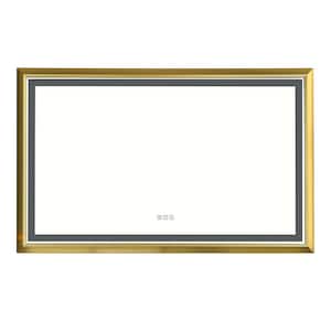 48 in. W x 30 in. H Large Rectangular Metal Framed Dimmable AntiFog Wall Mount LED Bathroom Vanity Mirror in Gold