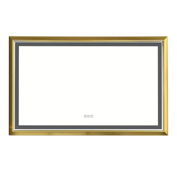 Andrea 48 in. W x 30 in. H Large Rectangular Metal Framed Dimmable AntiFog Wall Mount LED Bathroom Vanity Mirror in Gold