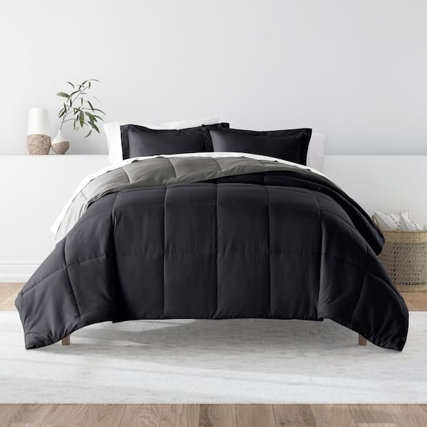 3 Pc Super Soft Black/Grey Reversible Comforter Queen Bed Set Down  Alternative Queen Size Bedding Set with 2 Reversible Shams
