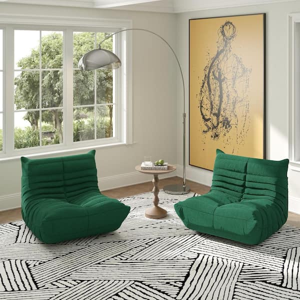 Magic Home Set of 2 Green Teddy Velvet Polyester 34 in. Fireside Lazy Sofa Bean Bag Chair Rebound Sponge Lounge Floor Sofa MH 117GN 1 1 The Home Depot