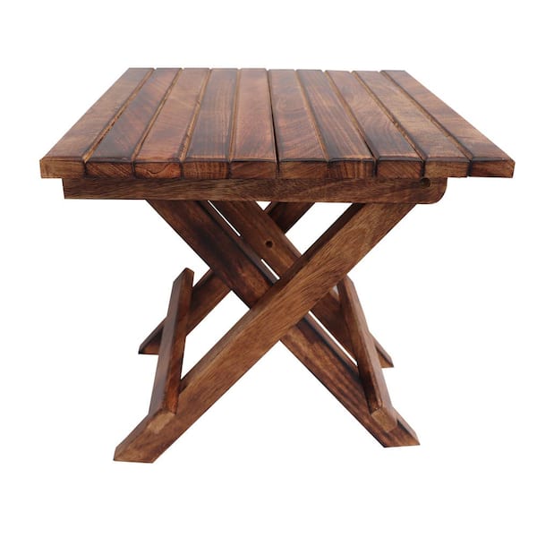 Flynama 1-Pack Plank Style Square Portable Foldable Wooden Picnic Chair with Cross Legs in Rustic Brown
