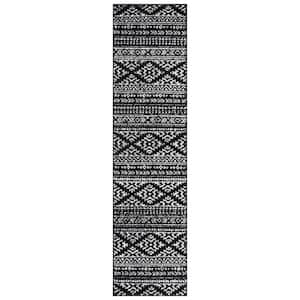Tulum Black/Ivory 2 ft. x 13 ft. Striped Tribal Geometric Runner Rug