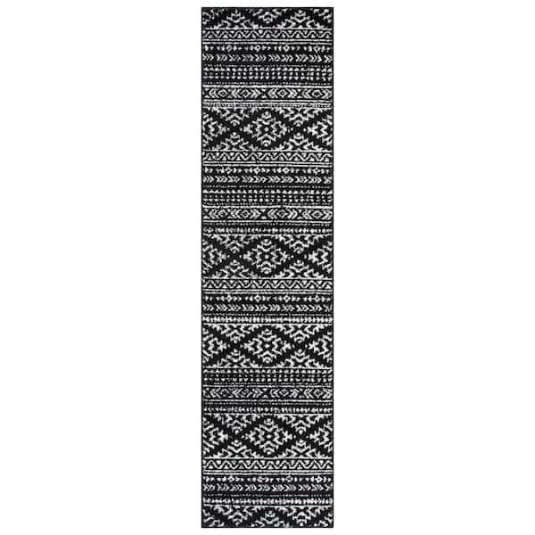 Tulum Black/Ivory 2 ft. x 7 ft. Striped Tribal Geometric Runner Rug