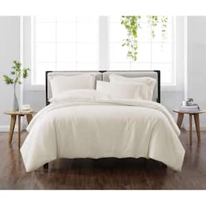 Solid Ivory Full/Queen 3-Piece Duvet Cover Set