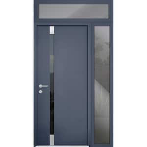 6777 44 in. x 96 in. Right-Hand/Inswing Tinted Glass Gray Graphite Steel Prehung Front Door with Hardware