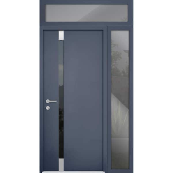 VDOMDOORS 6777 48 in. x 96 in. Right-Hand/Inswing Tinted Glass Gray Graphite Steel Prehung Front Door with Hardware
