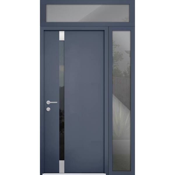 VDOMDOORS 6777 50 in. x 96 in. Right-Hand/Inswing Tinted Glass Gray Graphite Steel Prehung Front Door with Hardware