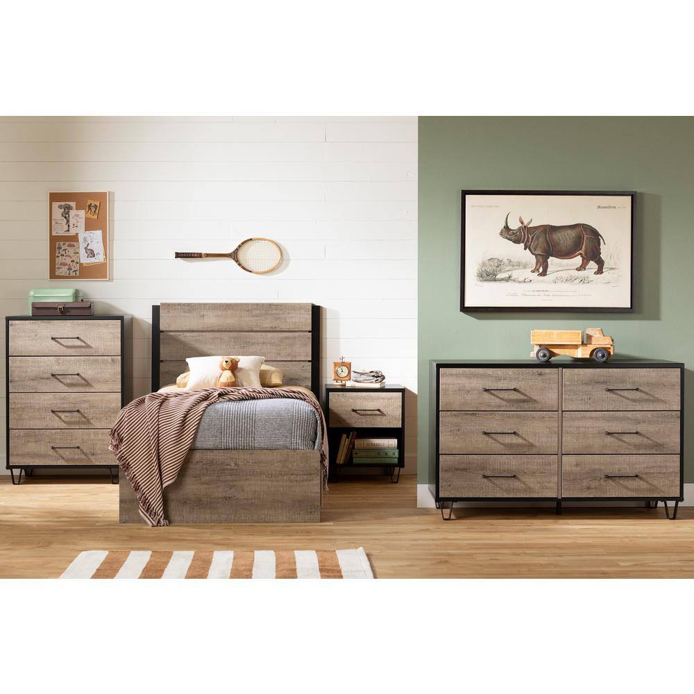 Weathered Oak and Matte Black Farmhouse Double Dresser