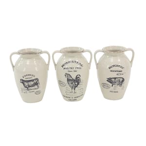 White Porcelain Farmhouse Decorative Vase (Set of 3)
