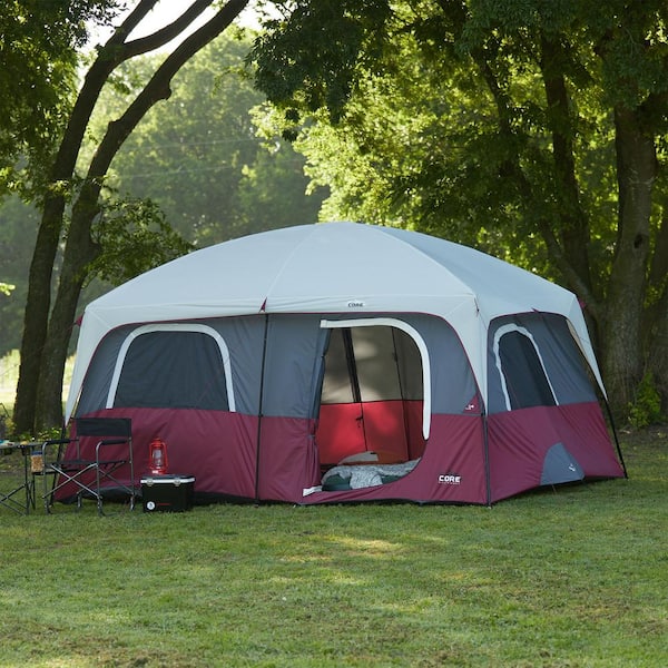 CORE Straight Wall 14 x 10Ft 10 Person Cabin Tent 2 Room & Rainfly, Red (2  Pack) 