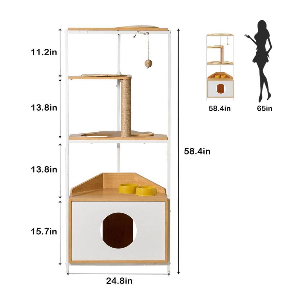 Corner Cat Tower with Scratching Post and Feeding Station