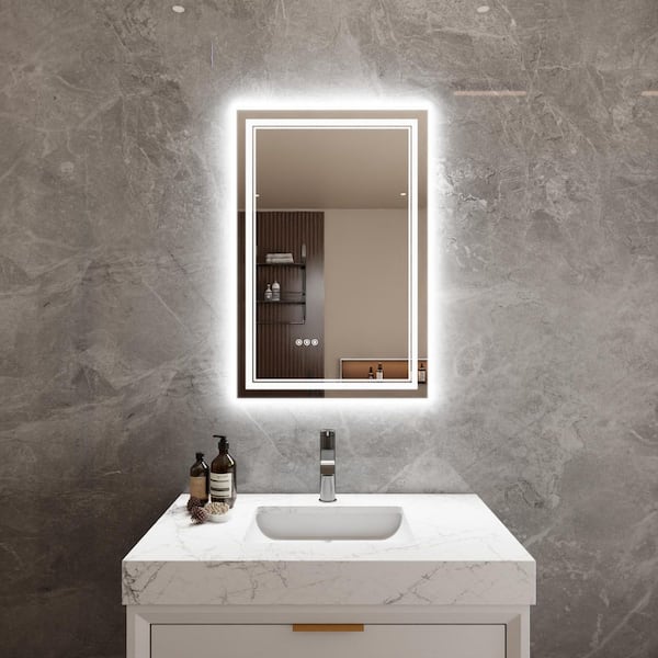 Boosicavelly 24 in. W x 36 in. H Rectangular Frameless Anti-Fog LED Light Vertical Wall Mounted Bathroom Vanity Mirror in Sliver