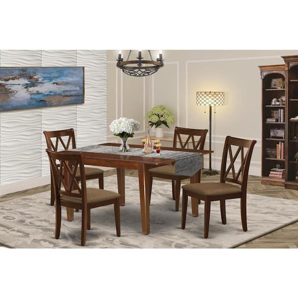 East West Furniture 5-Piece Mahogany Finish Solid Wood Top-Rectangular Dining Room Set with Butterfly Leaf-Seats 4