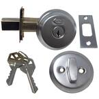 Satin Chrome Arrow Style Door Lock Single Cylinder Deadbolt with 2-3/8 in. Latch and 4 KW1 Keys (2-Pack)