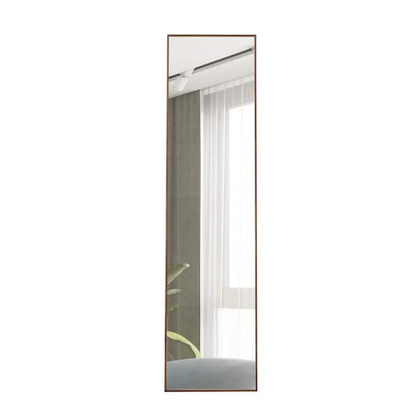 15 in. W x 58 in. H Rectangular Framed Full-Length Standing Bathroom Vanity Mirror in Brown