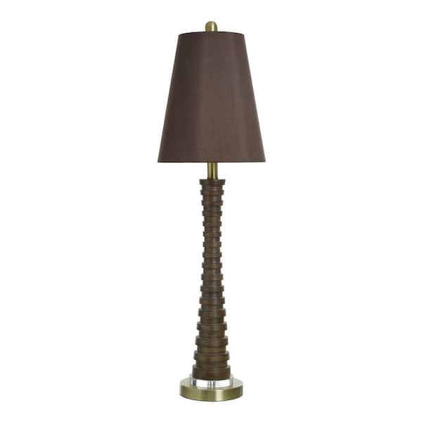 35 in. Brown Candlestick Task And Reading Table Lamp for Living Room with Brown Cotton Shade