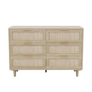 Natural Rattan 6 drawer 43 in. Wide Dresser without Mirror