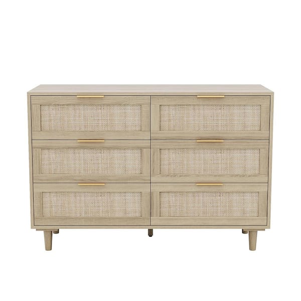 Angel Sar Natural Rattan 6 drawer 43 in. Wide Dresser without Mirror