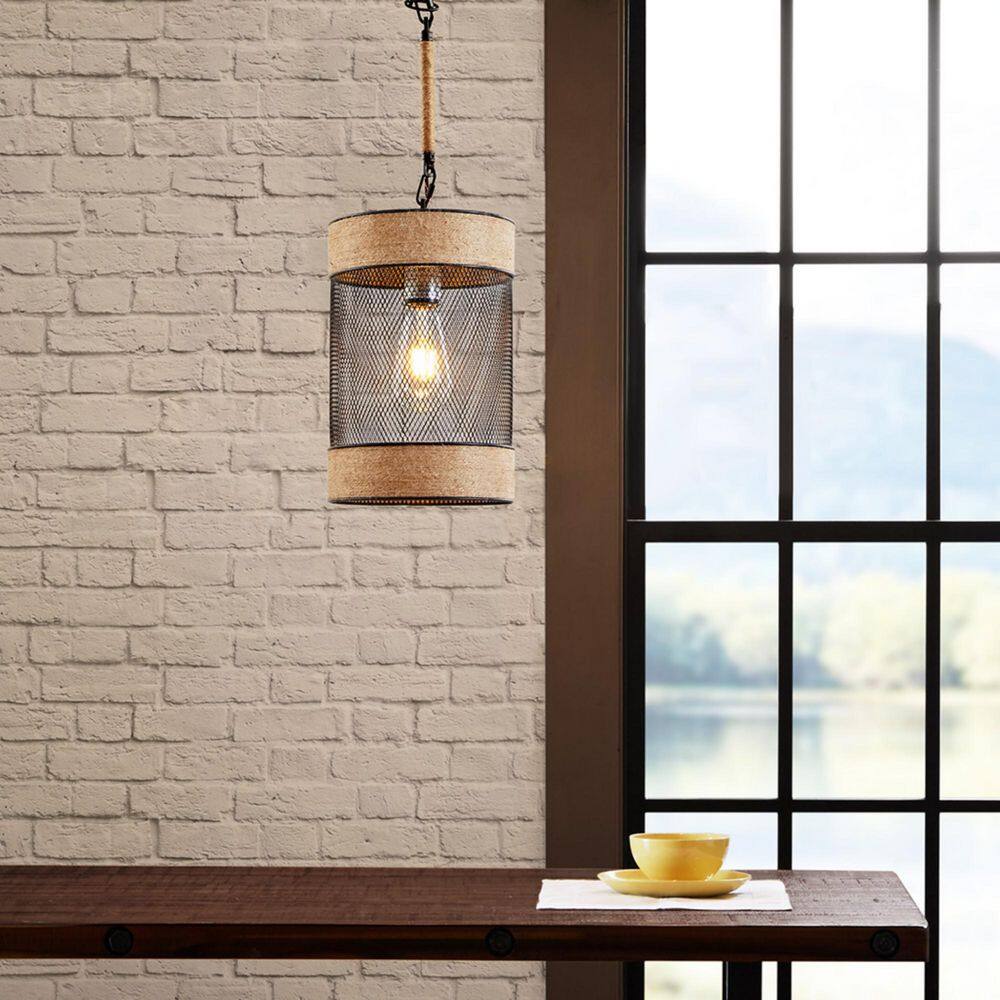 Industrial 60-Watt 1-Light Natural/Black Pendant with Hemp Rope and Metal Shade(No Bulbs) price history on PriceWatchPro