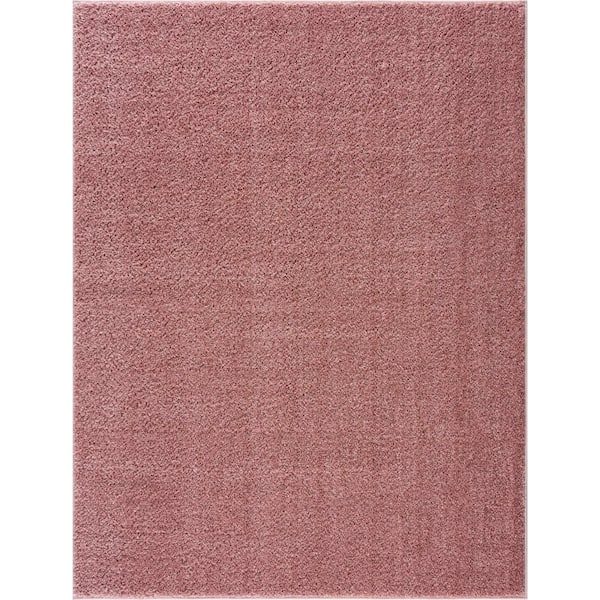 HAUTELOOM Judy 5 ft. X 7 ft. Pink Solid Shag Rubber Backing Soft Machine Washable Area Rug