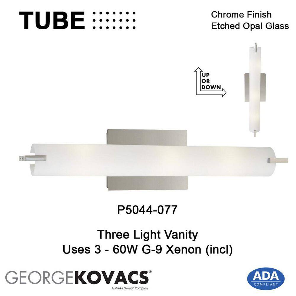 Chrome 3-Light Dimmable Etched Opal Glass Bath Bar