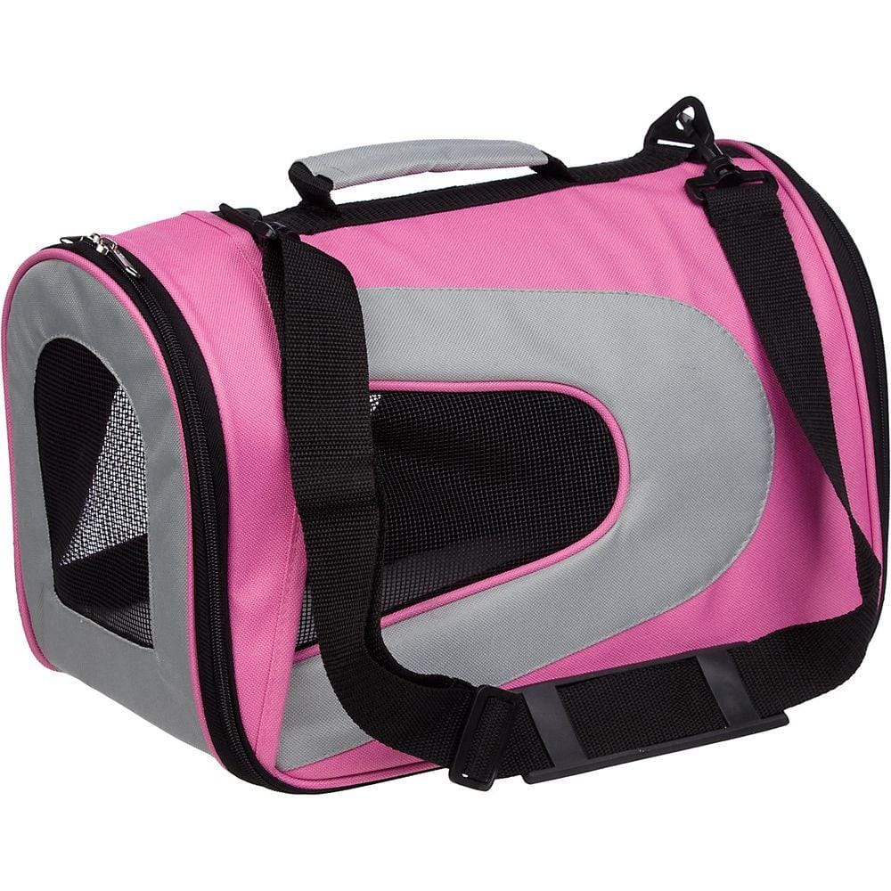 PET LIFE Airline Approved Pink Sporty Folding Zippered Mesh Carrier - Medium