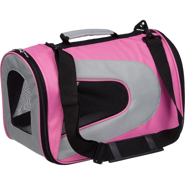 PET LIFE Airline Approved Pink Sporty Folding Zippered Mesh Carrier - Medium