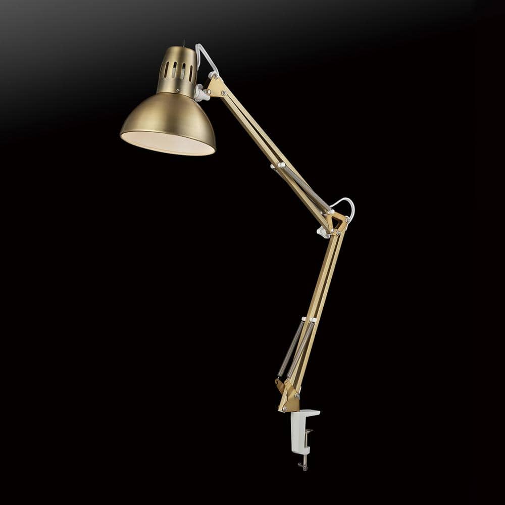 Adjustable Gold Clip-On Desk Lamp with Metal Clamp