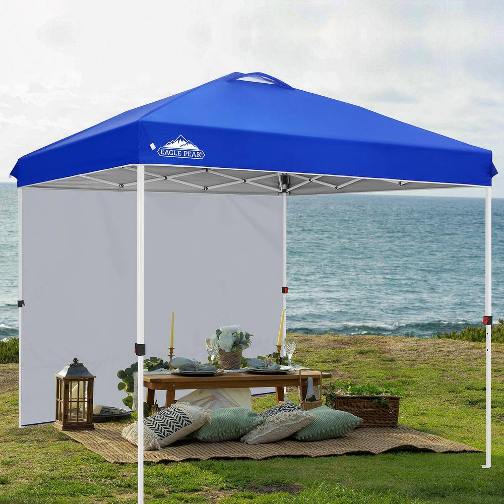 Blue 8x8 ft Steel Pop-Up Canopy Tent with Sidewall