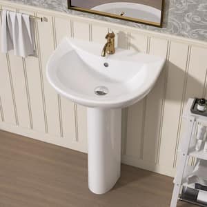 21 in. W x 17 in. D Vitreous China Pedestal Sink Combo Bathroom Vessel Ceramic Sink in White with Single Faucet Hole