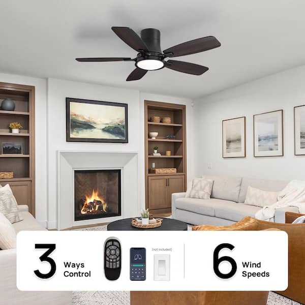 42 in. Modern Smart Indoor Black Low Profile Ceiling Fan with Dimmable LED Light and APP Remote Control