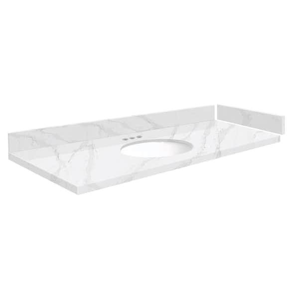 Transolid Silestone 49.5 in. W. x 22.25 in. D Quartz White Round Single Sink Vanity Top in Calacatta Gold