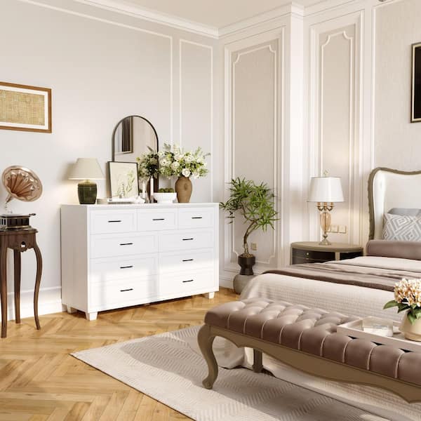 white modern dresser Dresser, 3 Drawer for Bedroom with Gold Handle and Large Drawer - Bed Bath & Beyond The sturdy flat top can also display TVS FAMAPY White Wooden 63 in.