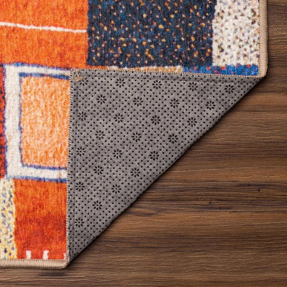 Multicolor 5' x 7' Synthetic Flat Woven Patchwork Rug