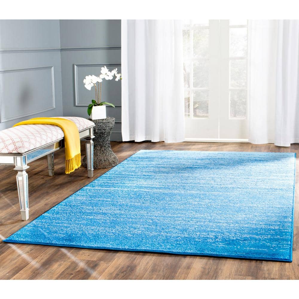Light Blue and Dark Blue Square Abstract Area Rug