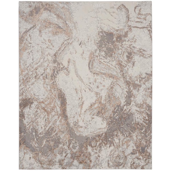 Nourison Elation Ivory Grey 8 ft. x 10 ft. Floral Medallion Contemporary Area Rug