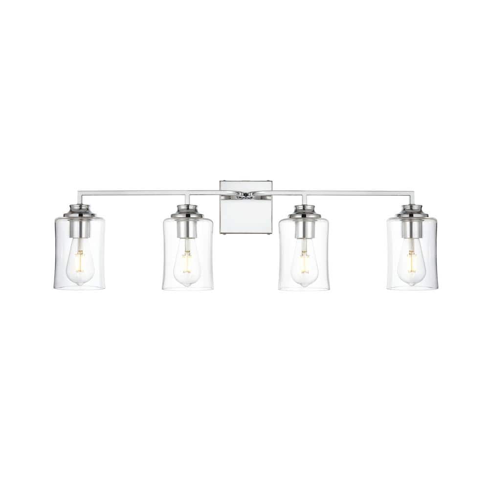 Simply Living 32 in. 4-Light Modern Chrome Vanity Light with Clear Bell Sha