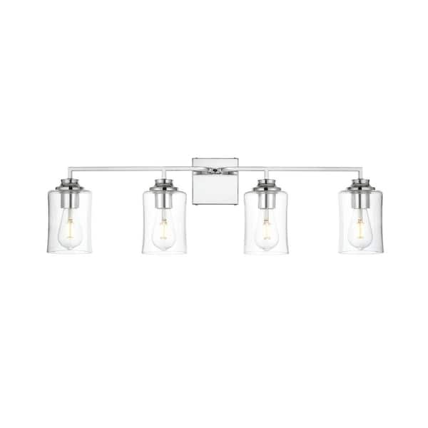 Unbranded Simply Living 32 in. 4-Light Modern Chrome Vanity Light with Clear Bell Shade