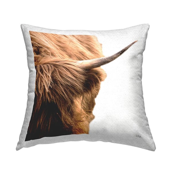 Stupell Industries Detailed Farm Cattle Horn Brown Square Outdoor Throw Pillow