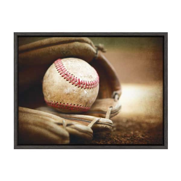 DesignOvation Sylvie "Baseball Glove at Home Plate" by Saint and Sailor Studios Sports Framed Canvas Wall Art 24 in. x 18 in.