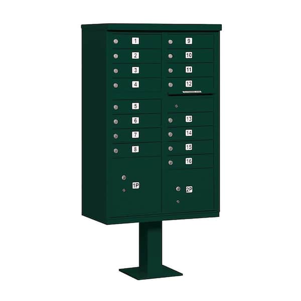 Salsbury Industries Green USPS Access Cluster Box Unit with 16 A Size Doors and Pedestal