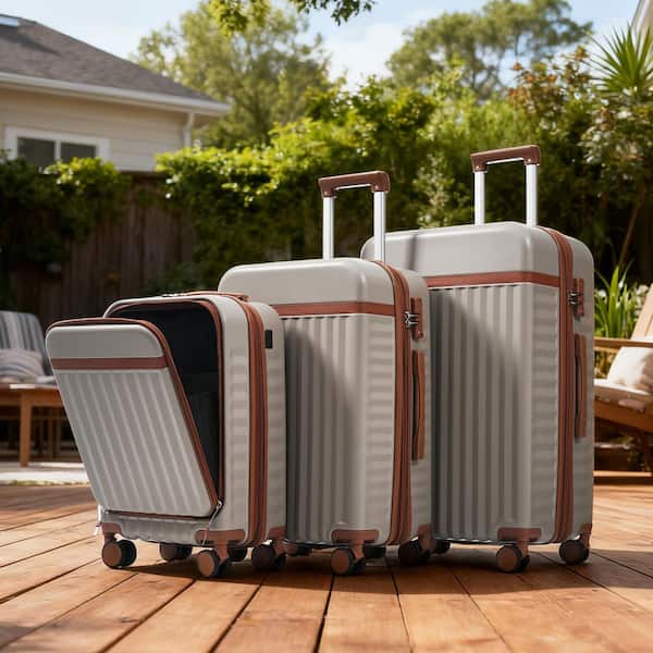 Merax 3-Bags, 3-Piece Khaki ABS Hardshell Spinner Expandable