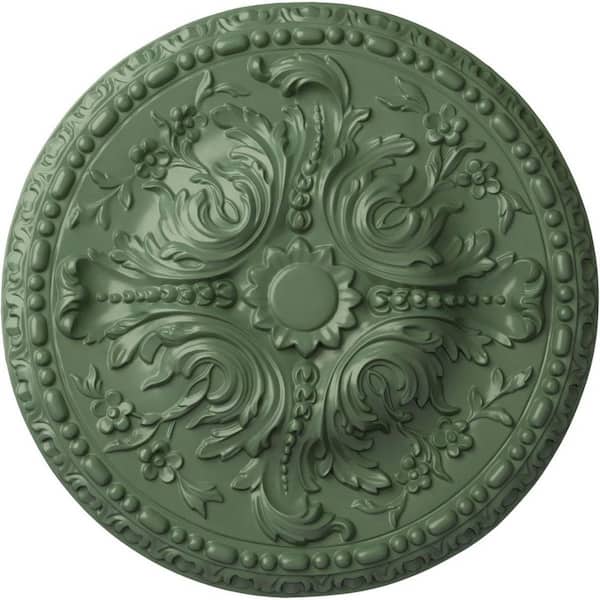 Ekena Millwork 19-5/8" x 3/4" Amelia Urethane Ceiling (Fits Canopies upto 2-3/8"), Hand-Painted Athenian Green