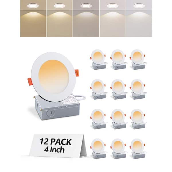 Maxax 4 in. Canless Ultra-Thin 9-Watt Adjustable 5 CCT Remodel Integrated LED Recessed Light Kit (12-Pack)