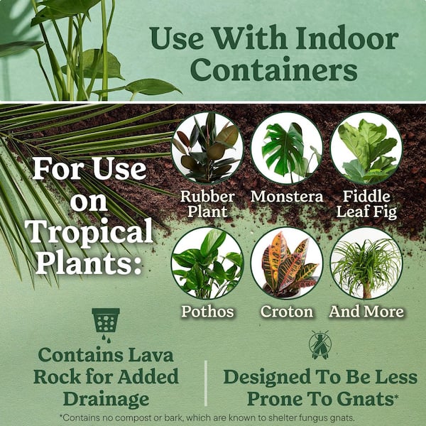 Indoor Potting Mix for Tropicals 6 qt. Soil For Indoor Container Plants, Use with Monstera, Pothos, Fiddle Leaf Fig