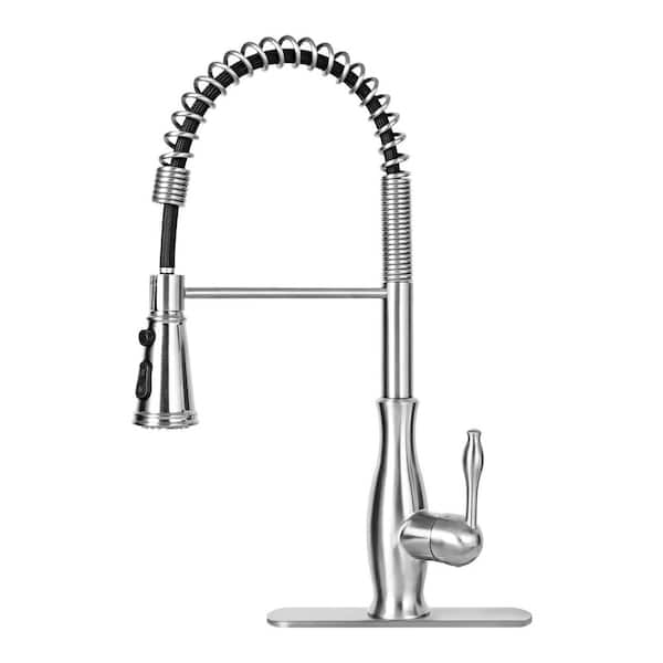 Akicon Brushed Nickel 18.12 in. H Single-Handle Pull-Down Sprayer Kitchen Faucet with 360° Spout Swivel